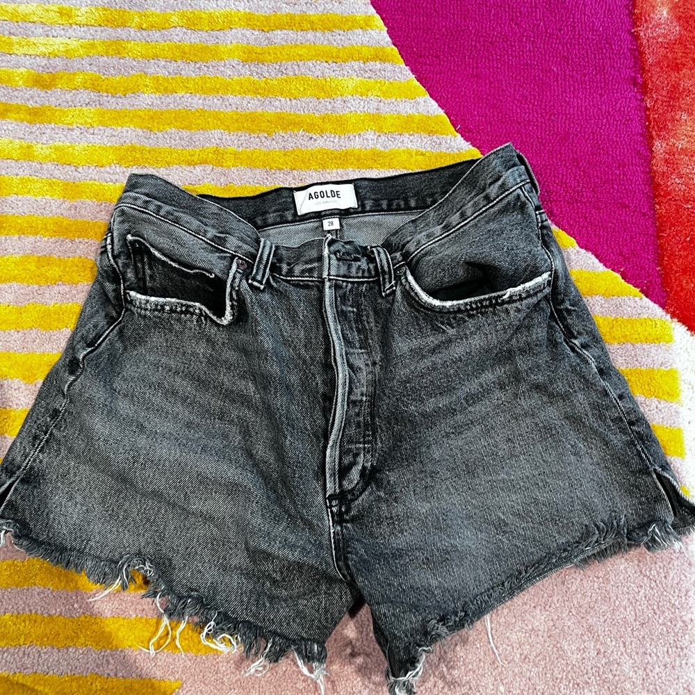 Agolde Black Jean Shorts High-Waisted Cut-Off